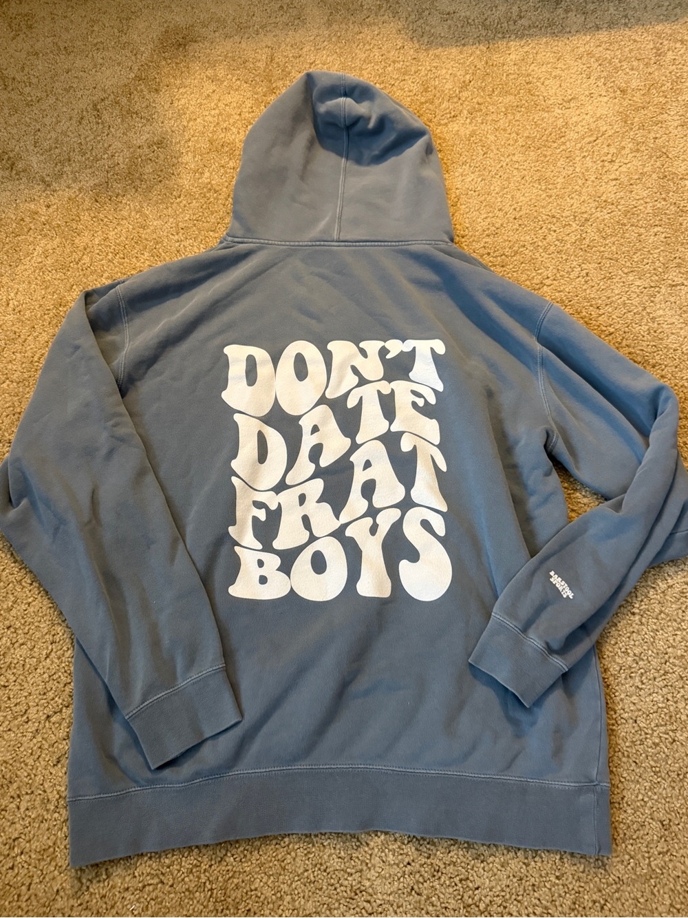Blue Graphic Hoodie with Bold White Back Slogan